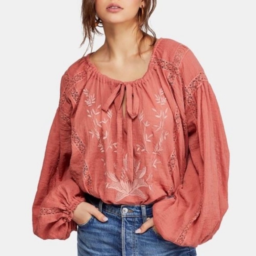Free People S Maria Maria Lace Blouse Embroidered Athena OB931446 Long Sleeve